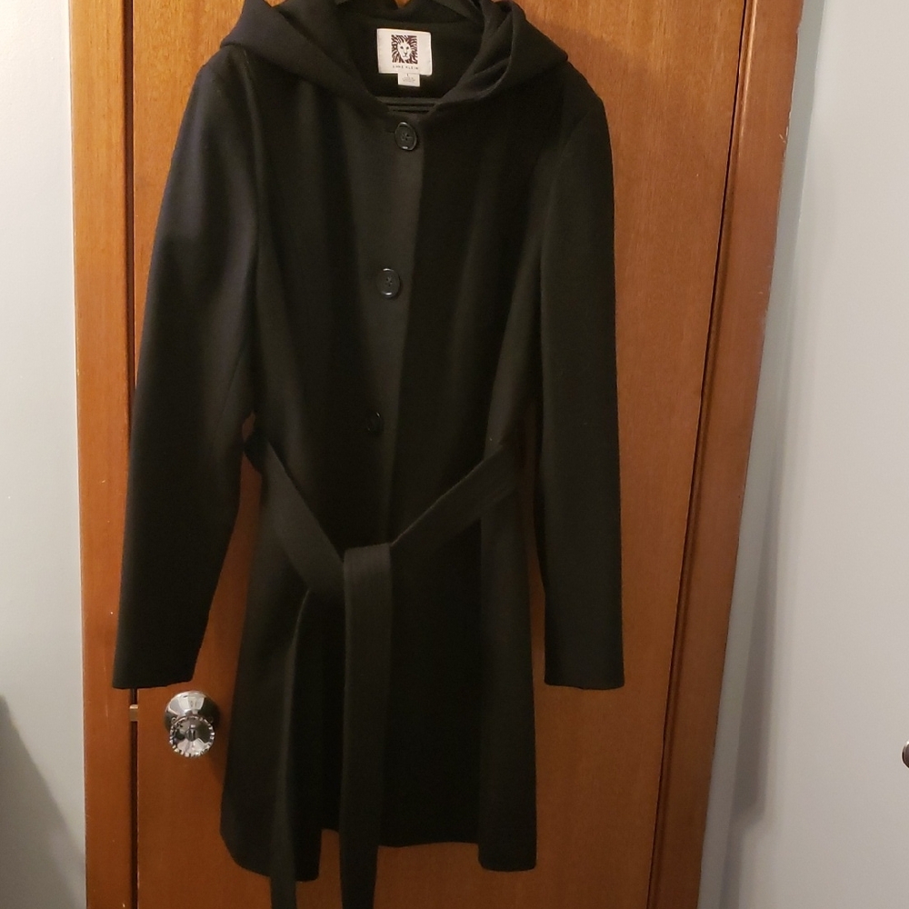 Anne Klein Black Hooded Trench Coat